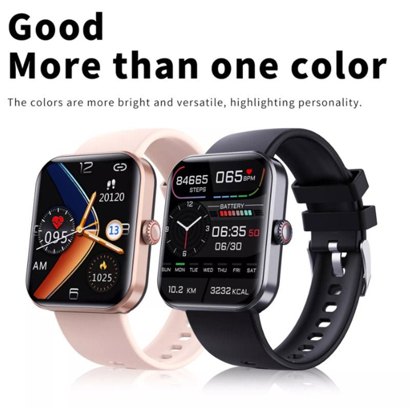 Waterbestendige zwarte smartwatch met siliconen band. Monitor bloedsuiker, hartslag en slaap tijdens sporten.