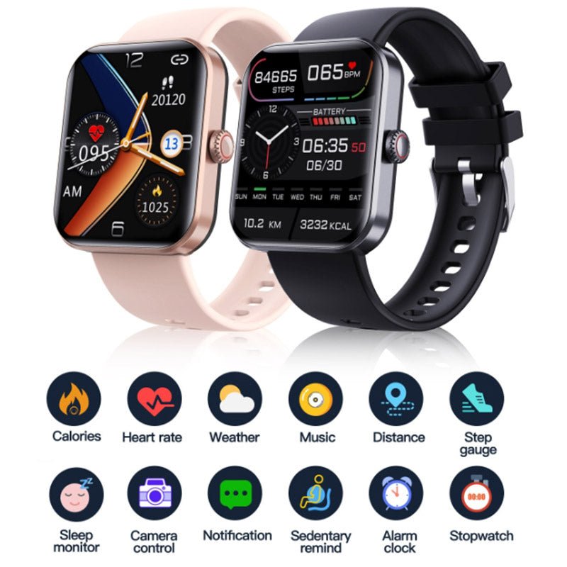 Stijlvolle roze smartwatch met bloedsuikermeting. Comfortabele siliconen band, perfect voor dagelijks gebruik.