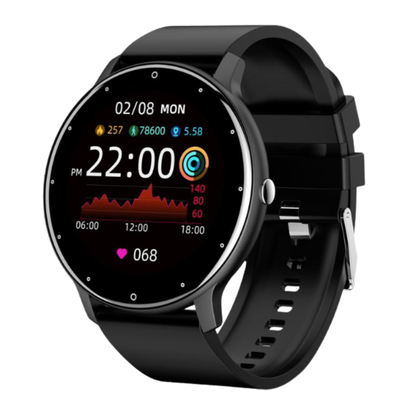 Zwarte smartwatch met ECG en hartslagmonitoring; een complete gezondheids- en fitnesstracker voor iOS/Android.