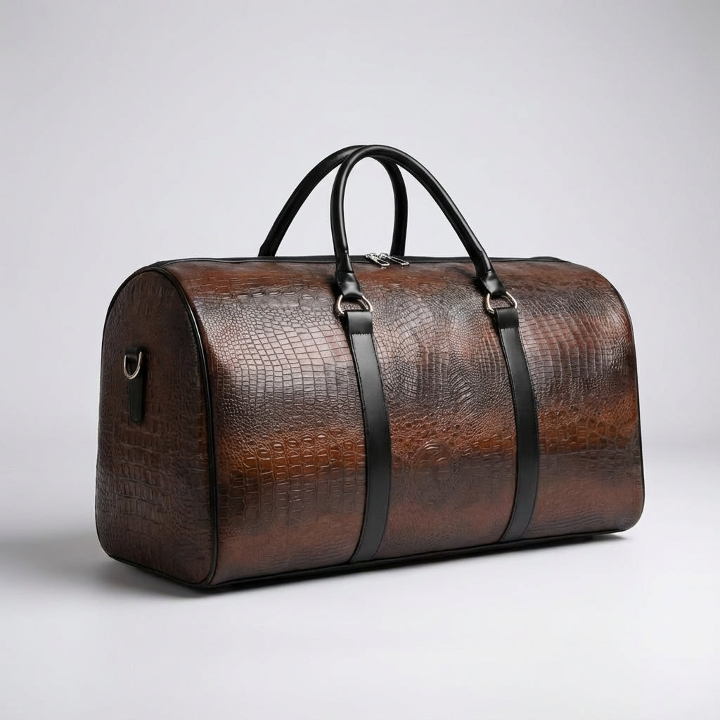 Donkerbruine Spaceline duffelbag reistas, unisex. Verstelbare band, ideaal voor korte trips of als handbagage.
