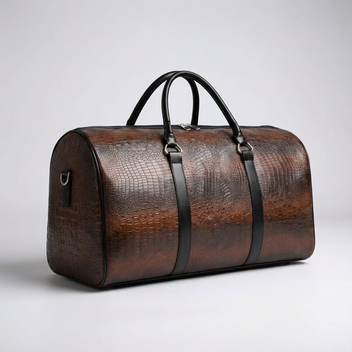 Donkerbruine Spaceline duffelbag reistas, unisex. Verstelbare band, ideaal voor korte trips of als handbagage.