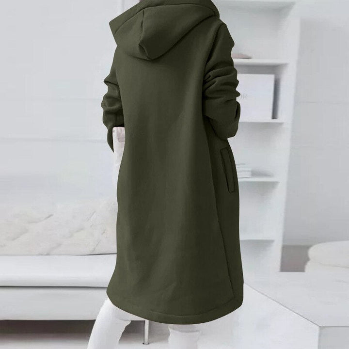 Elegante dames middellange jas met capuchon in effen kleur, ideaal voor een stijlvolle casual look.