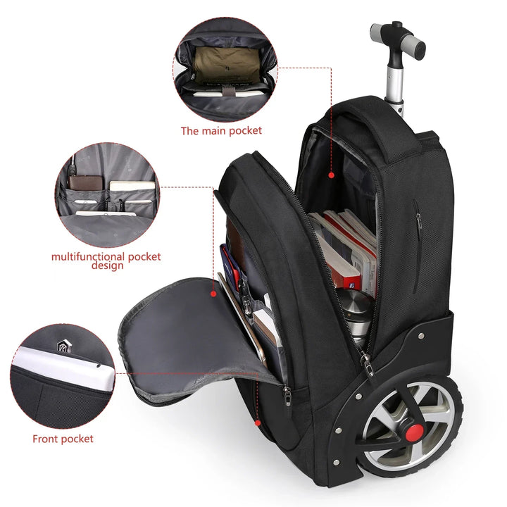 Flexibele 3-in-1 laptoprugzak Helsinki, te gebruiken als rolrugzak, trolley of weekendtas voor reizen.