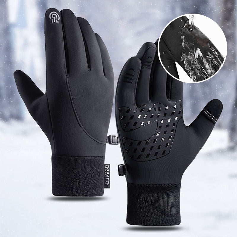 Zwarte unisex verwarmbare winterhandschoenen, wind- en waterdicht, perfect voor extreme kou en outdoor activiteiten.