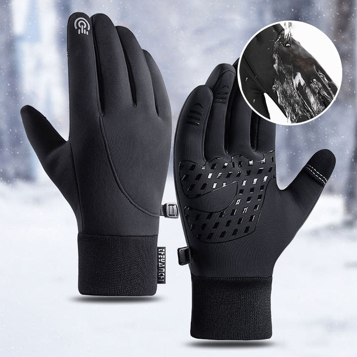 Zwarte unisex verwarmbare winterhandschoenen, wind- en waterdicht, perfect voor extreme kou en outdoor activiteiten.