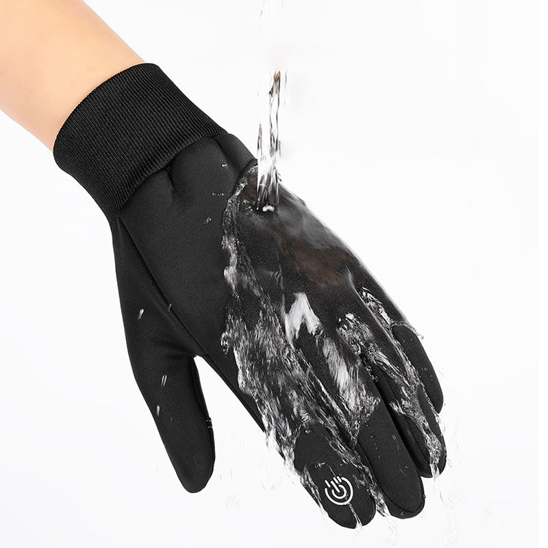 Grijze verwarmbare winterhandschoenen met antislip grip, waterafstotend en touchscreen-compatibel voor koud weer.