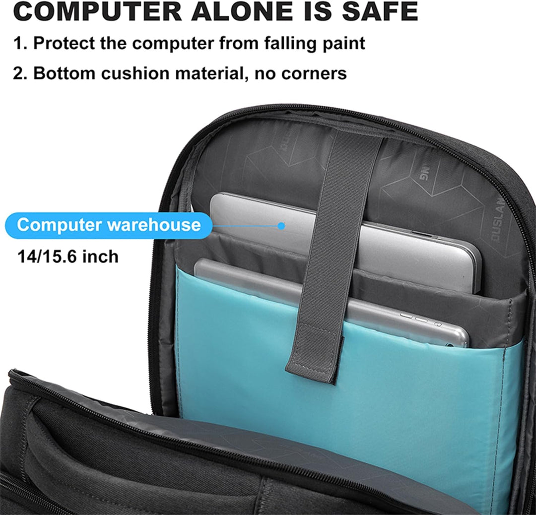 Ruim laptopvak in de zwarte unisex rugzak, ontworpen voor veilige opslag en gemakkelijk transport van je computer.