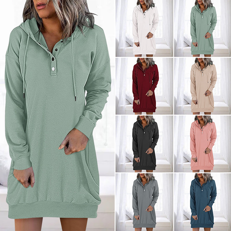 Zwarte Valeria dames hoodie jurk; comfortabele minimalistische lange hoodie voor casual stijl.