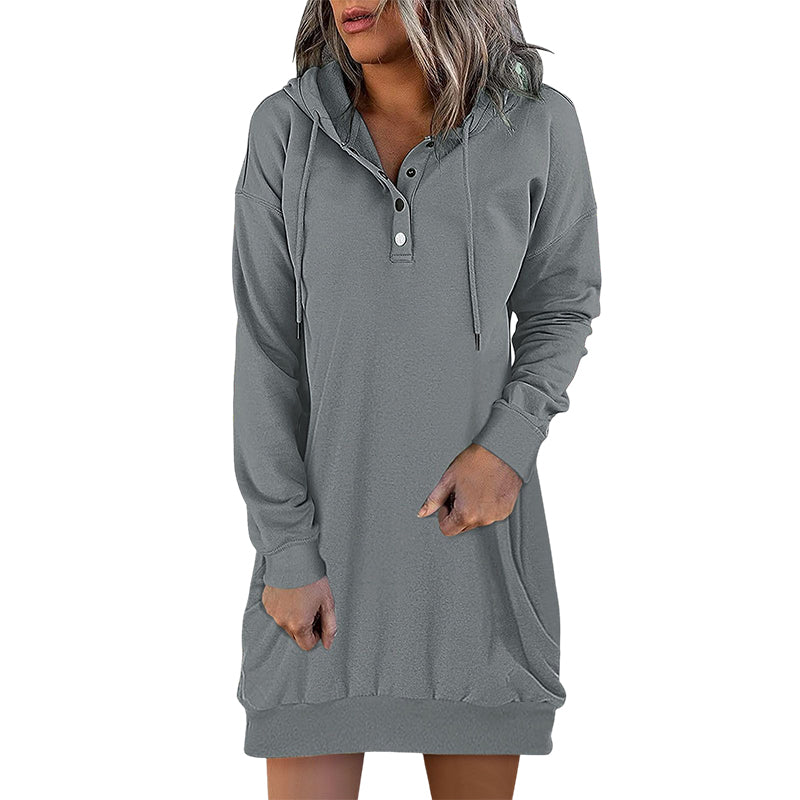 Elegant comfort in dames hoodie jurk Valeria; lange hoodie perfect voor ontspannen momenten.