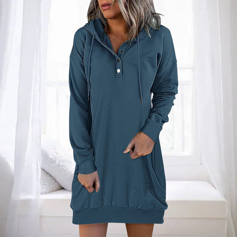Zachte Valeria dames hoodie jurk; comfortabele loungewear, elegant en veelzijdig.