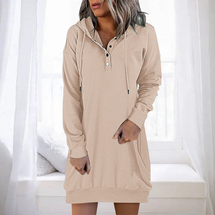 Dameskleding: Valeria hoodie jurk; comfortabele, minimalistische lange hoodie voor jouw stijl.