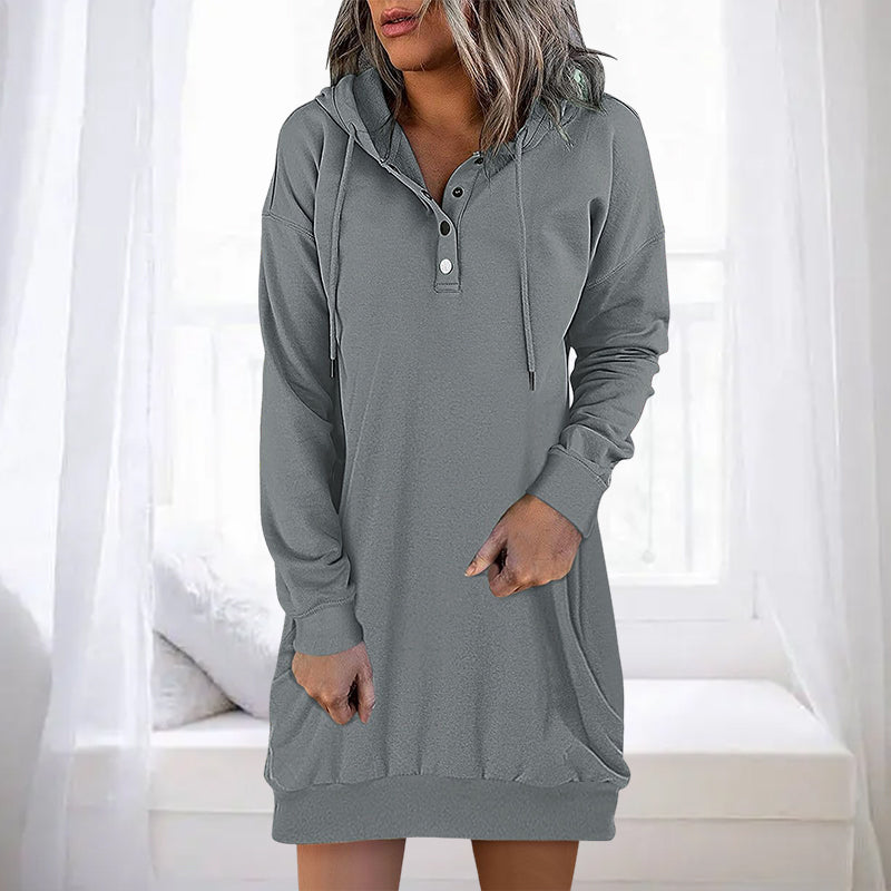 Valeria dames hoodie jurk; elegant, comfortabel en veelzijdig als casual of loungewear.