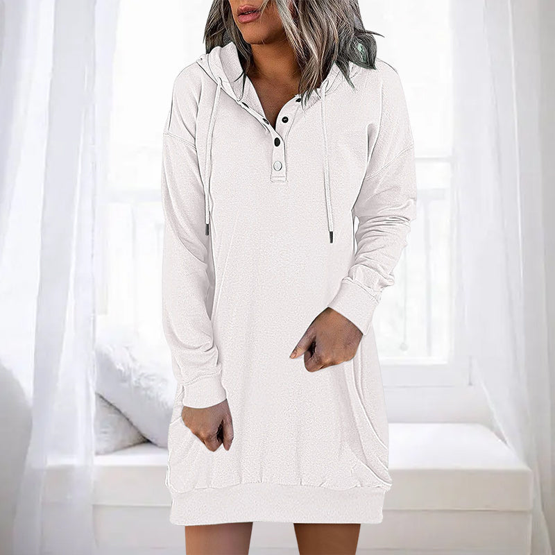 Lange hoodie jurk 'Valeria' voor dames; comfortabele minimalistische stijl voor de moderne vrouw.
