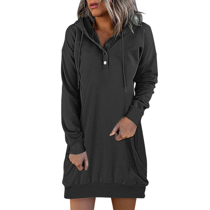 Zwarte minimalistische dames hoodie jurk 'Valeria'; comfortabel en stijlvol voor elke dag.