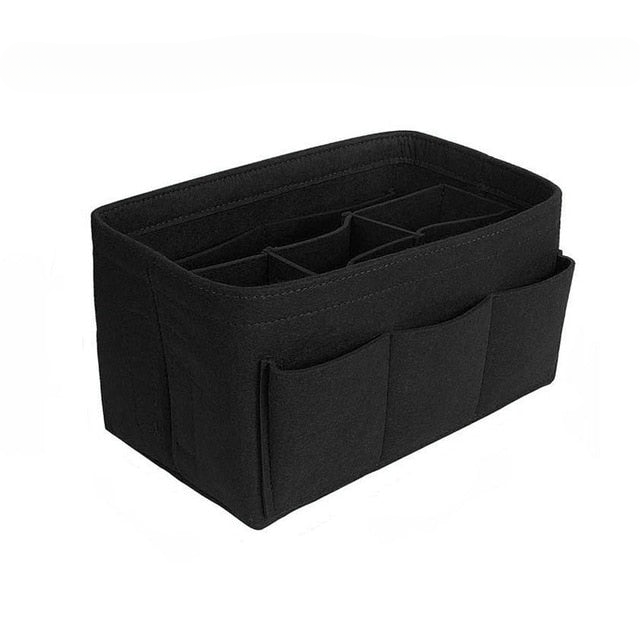 Bordeauxrode vilt organiser, ideaal als tas inzet voor make-up en accessoires; houdt je handtas georganiseerd.