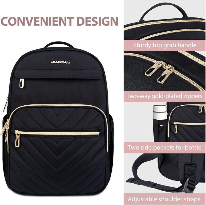 Zij-aanzicht van de waterdichte dames laptoprugzak 15.6", met USB-poort en handige zijvakken.