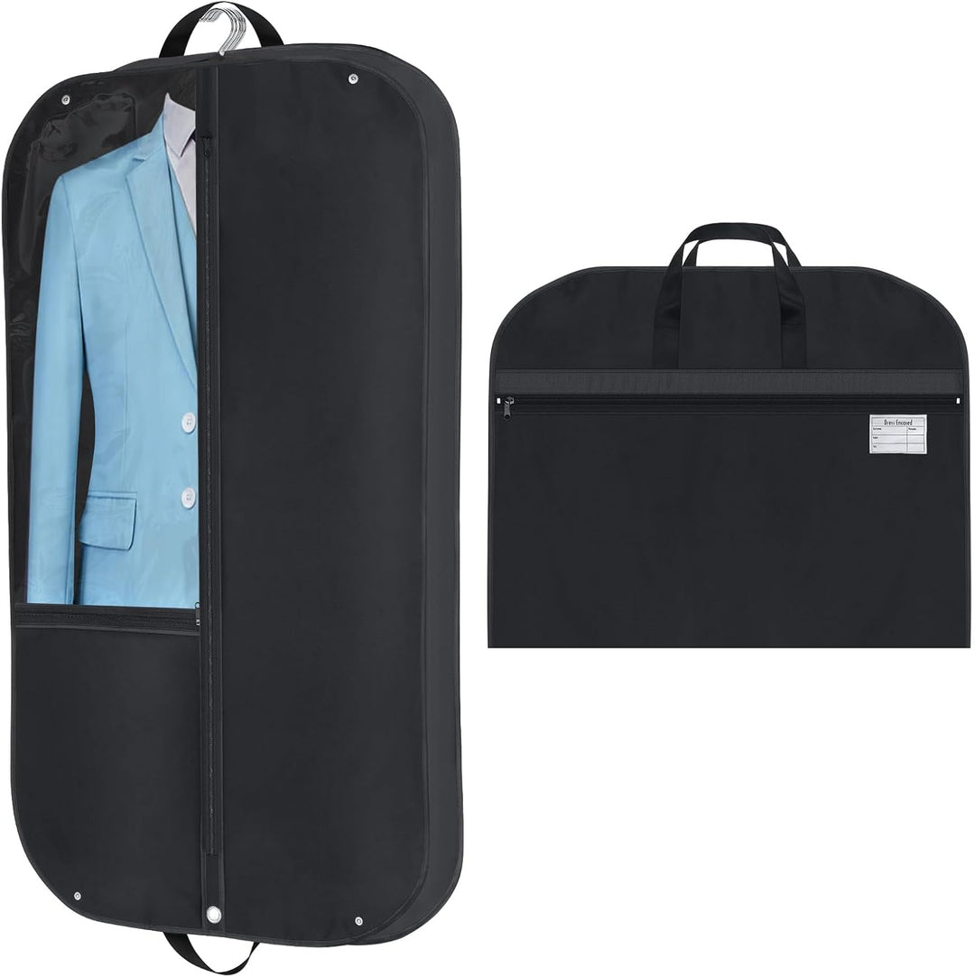 Zwarte waterdichte kledingtas (2-pack) voor reis en opslag, ideaal voor pakken en kostuums.
