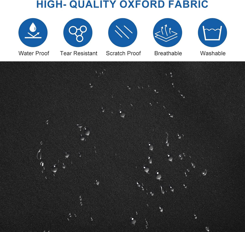 Detail van waterdichte Oxford kostuumhoes met handige ritsvakken en versterkte naden.