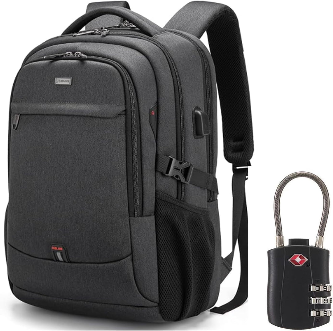Zwarte waterdichte reis laptoprugzak met USB-poort, ideaal voor forenzen en studenten.