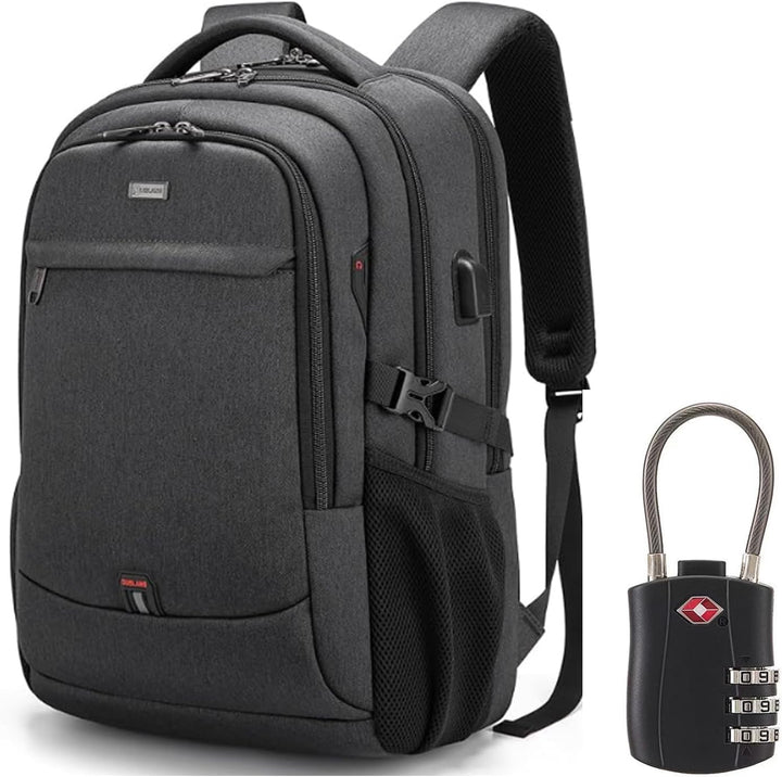 Zwarte waterdichte reis laptoprugzak met USB-poort, ideaal voor forenzen en studenten.