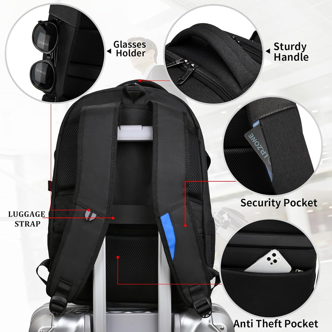 Donkergrijze unisex rugzak, waterdicht, met USB-aansluiting en anti-diefstal design.