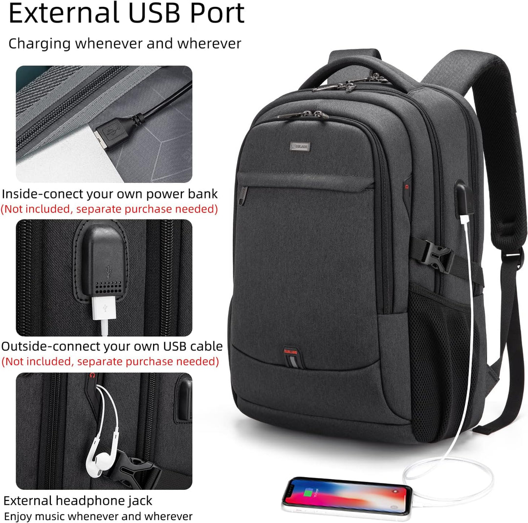 Compacte anti-diefstal rugzak met USB-poort en veel opbergruimte, comfortabel voor onderweg.