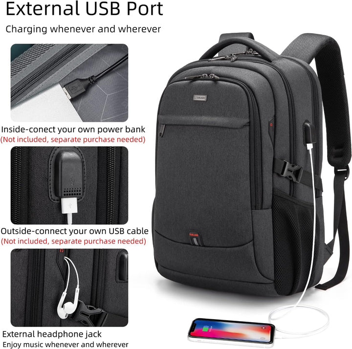 Compacte anti-diefstal rugzak met USB-poort en veel opbergruimte, comfortabel voor onderweg.